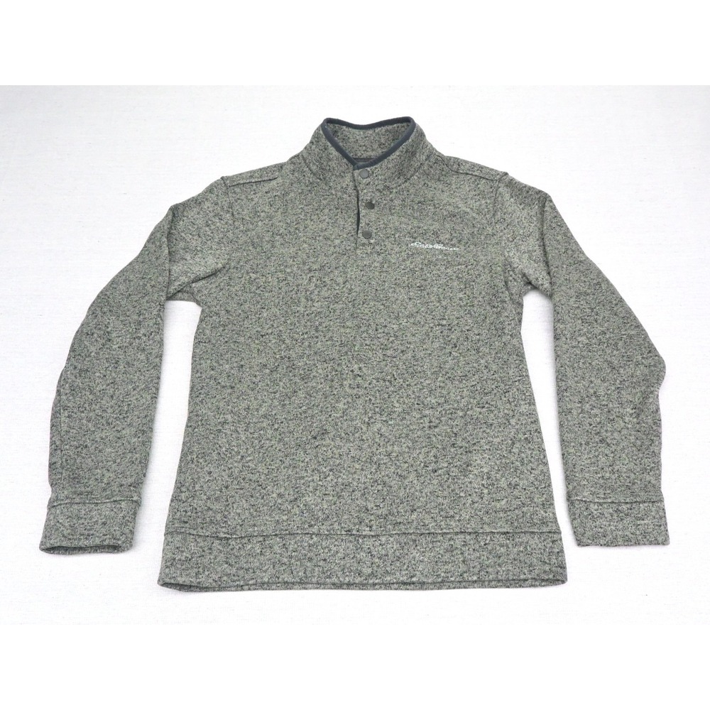 Eddie Bauer Mens M Radiator Fleece Snap Mock Neck Pullover Grey Long Sleeve Soft